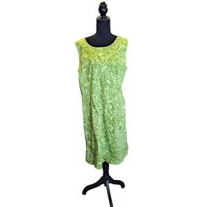 Faded Glory Vintage Keyhole Sheath Dress Womens 16 Green Tropical Knee Length